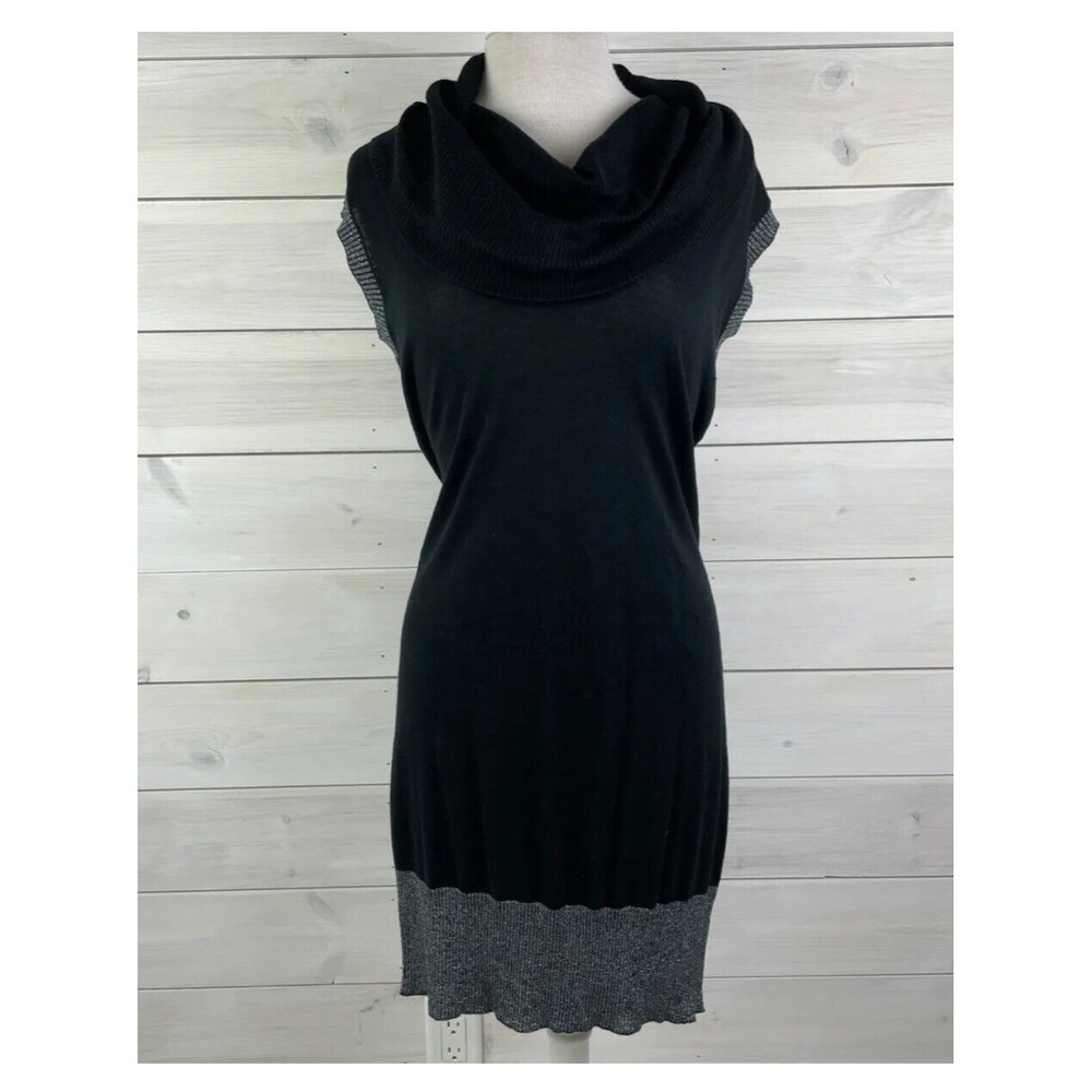 Cache LUXE Women Black Cowl Neck Sleeveless Sweater Dress Size S Small Tunic
